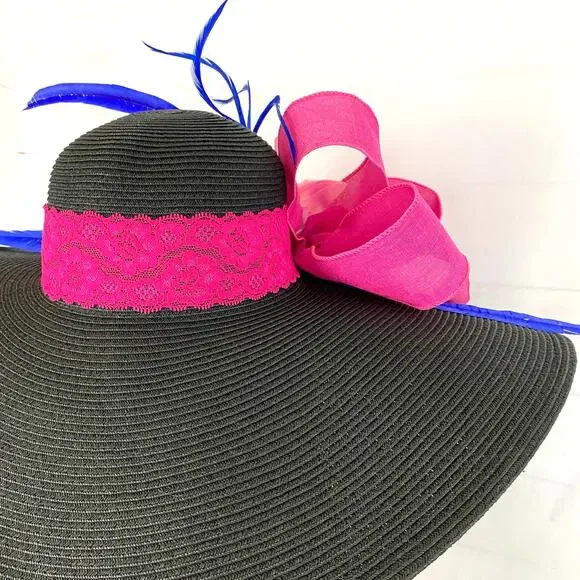 Black Pink Women Kentucky Derby Hat Jeweled Flower Royal  display picture 3